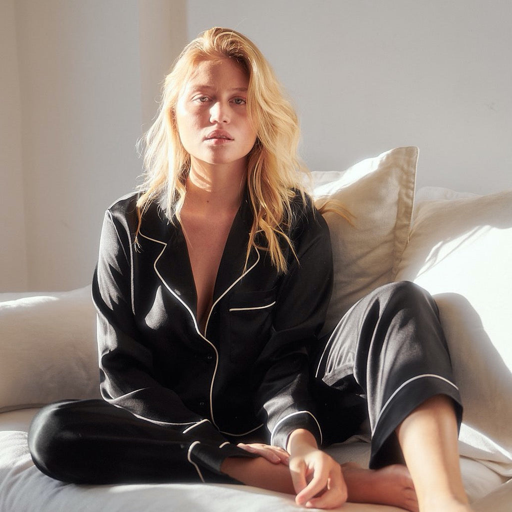 Pyjama long 100% soie de mûrier